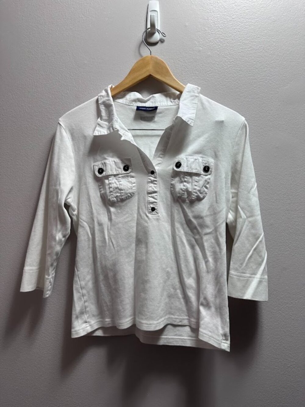 Saint James 3/4 Sleeve Collared White Shirt 100% Cotton Size 12